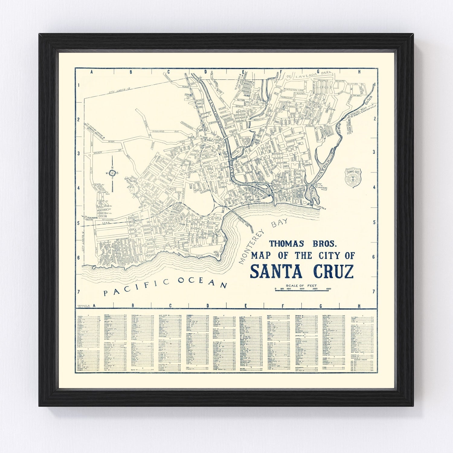 Vintage Map of Santa Cruz, California 1920