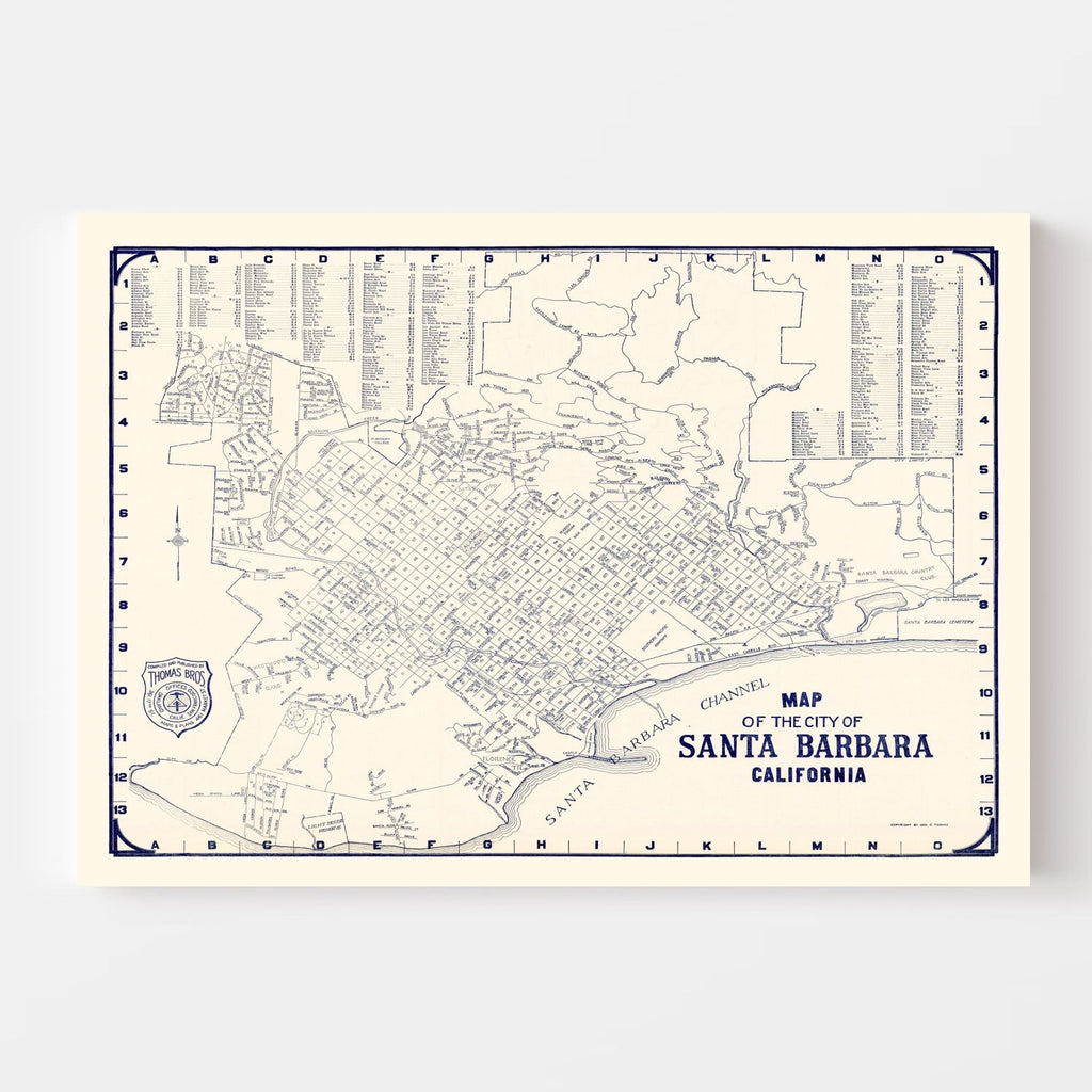 Vintage Map of Santa Barbara, California 1920
