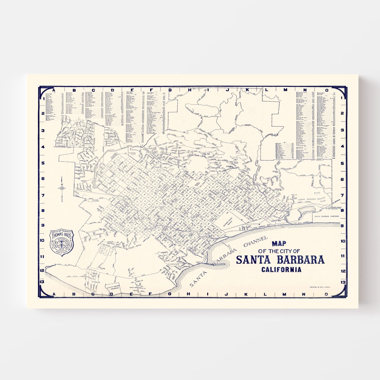 Vintage Map of Santa Barbara, California 1920