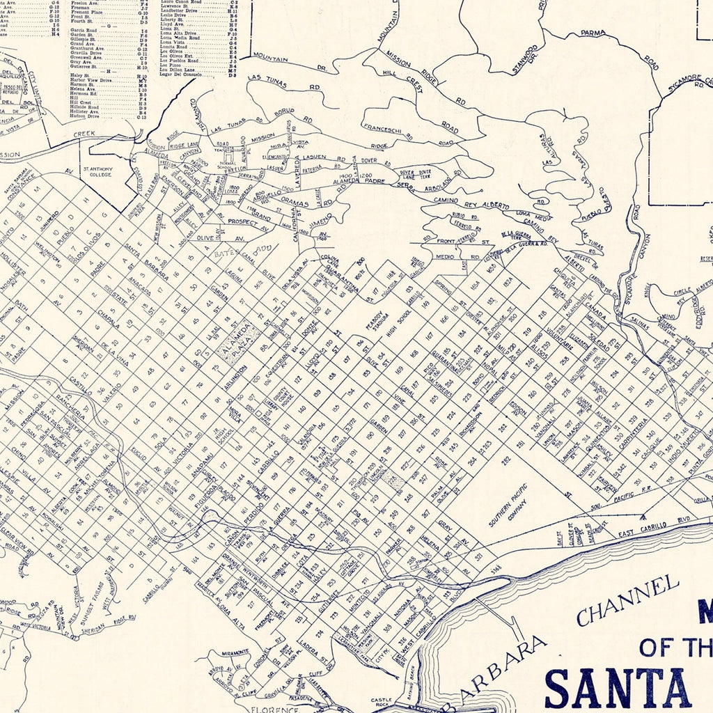 Vintage Map of Santa Barbara, California 1920