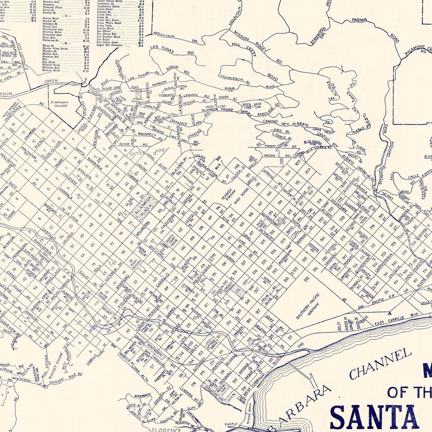 Vintage Map of Santa Barbara, California 1920