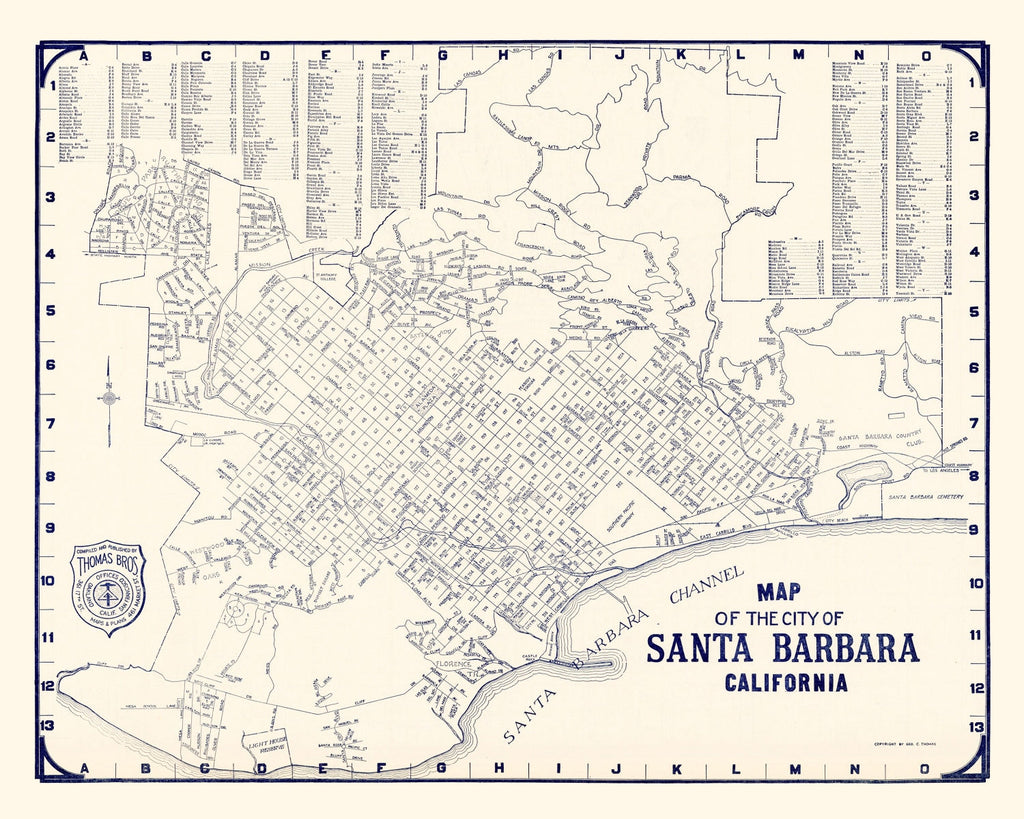 Vintage Map of Santa Barbara, California 1920