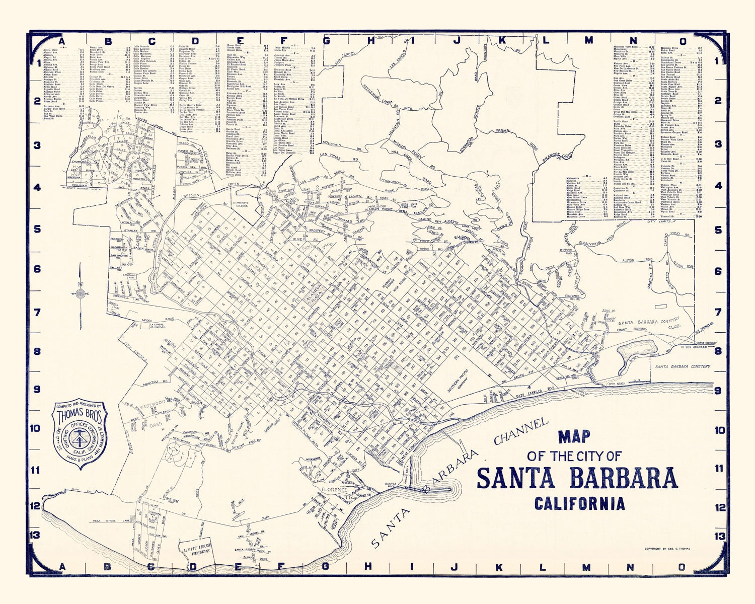 Vintage Map of Santa Barbara, California 1920