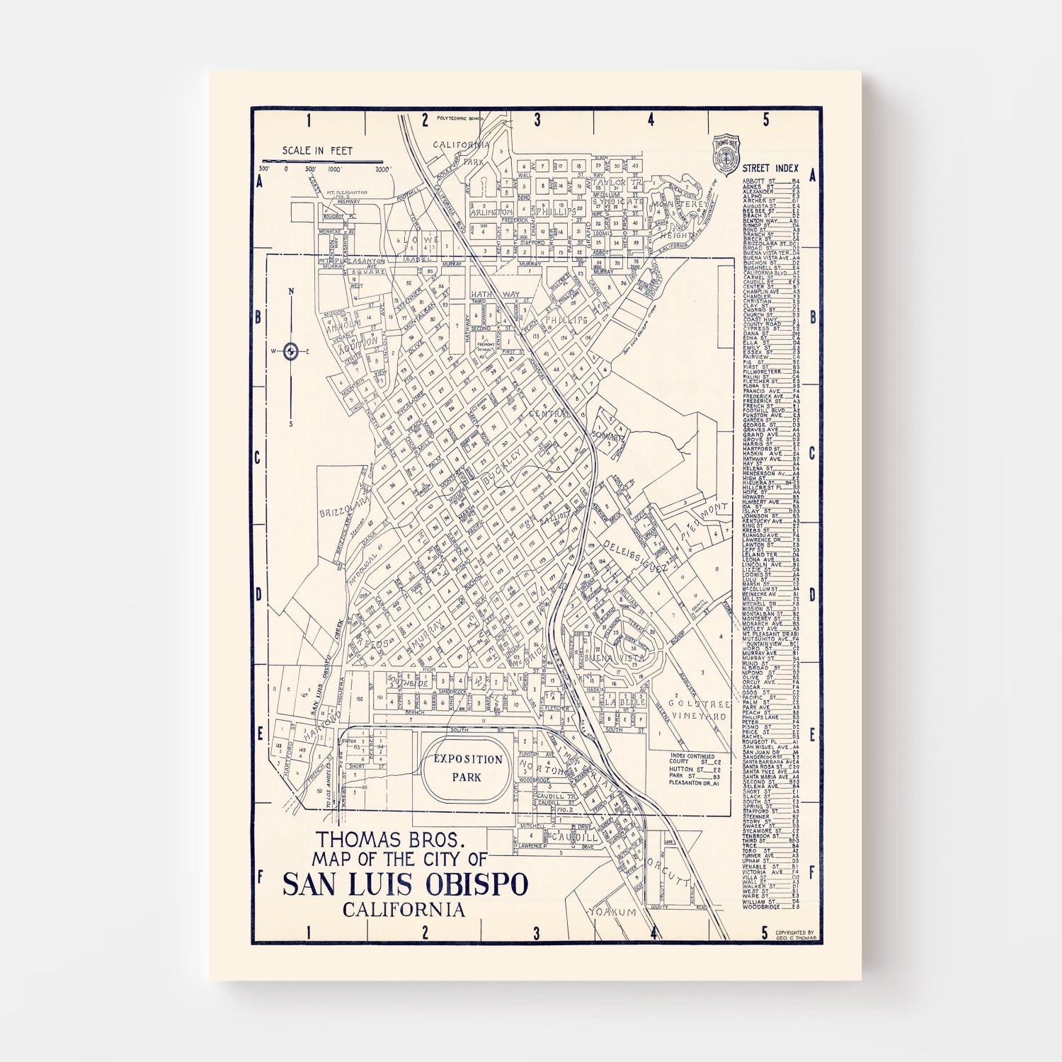 Vintage Map of San Luis Obispo, California 1920
