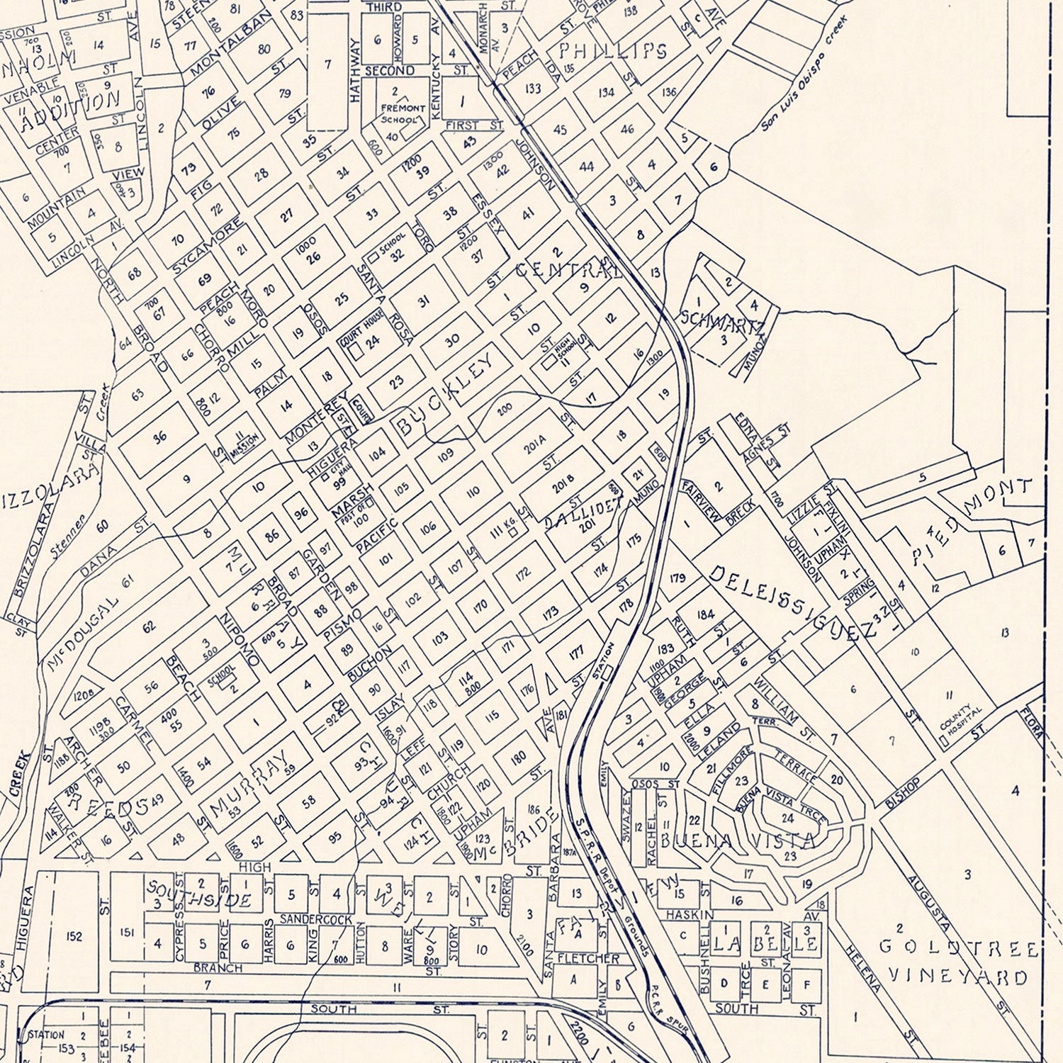 Vintage Map of San Luis Obispo, California 1920