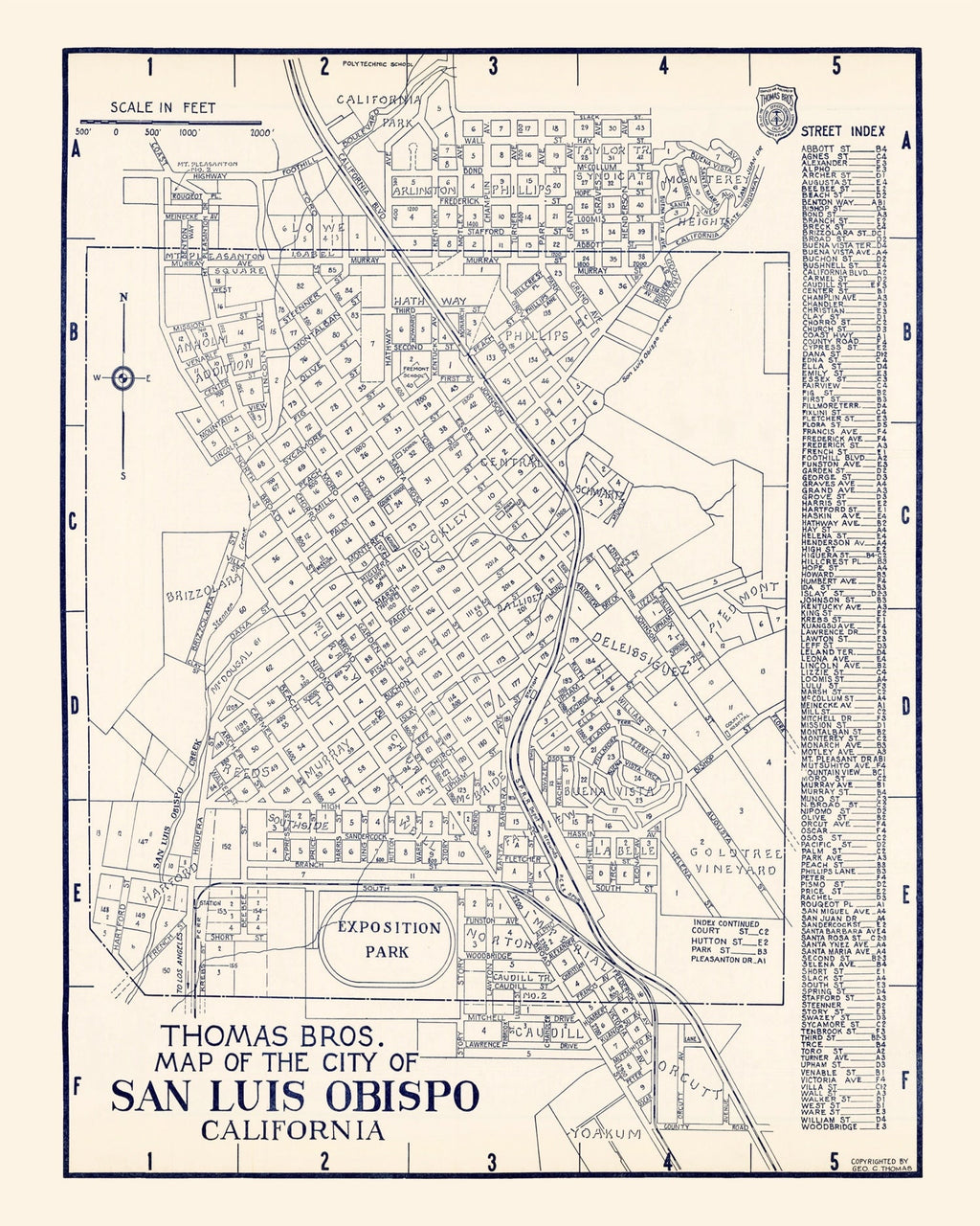 Vintage Map of San Luis Obispo, California 1920