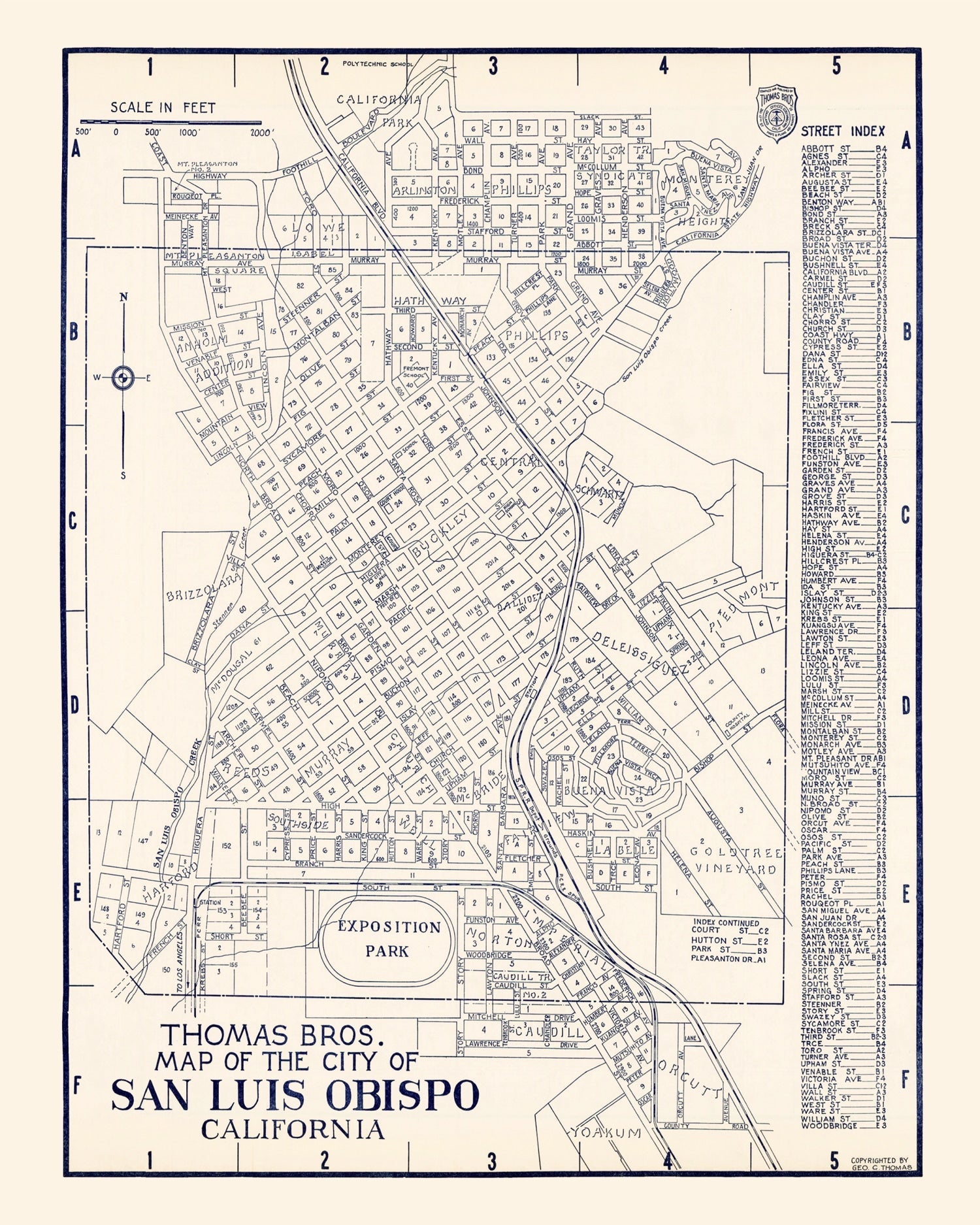 Vintage Map of San Luis Obispo, California 1920