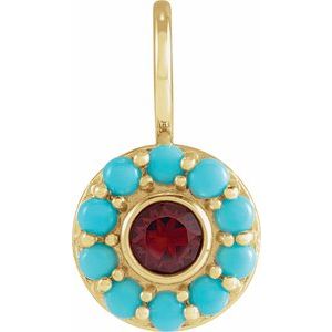 14K White Gold Natural Mozambique Garnet & Natural Turquoise Halo-Style Charm/Pendant – image 3