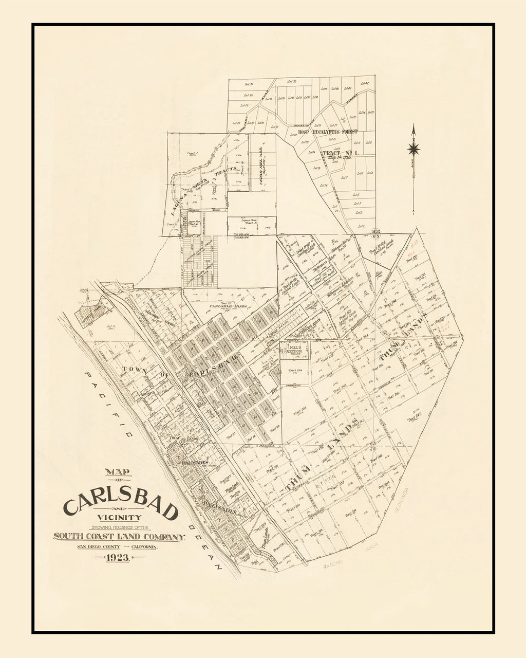 Vintage Map of Carlsbad, California 1923