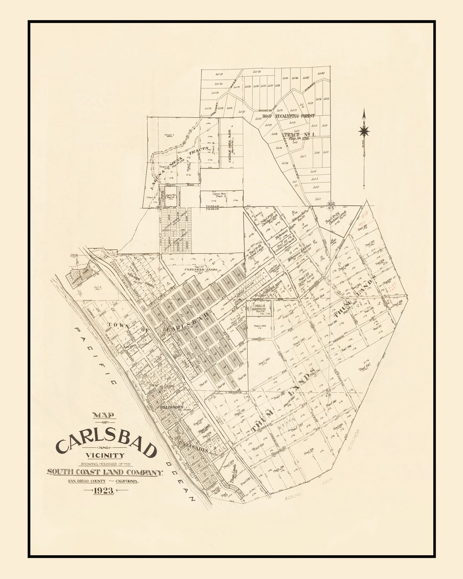 Vintage Map of Carlsbad, California 1923