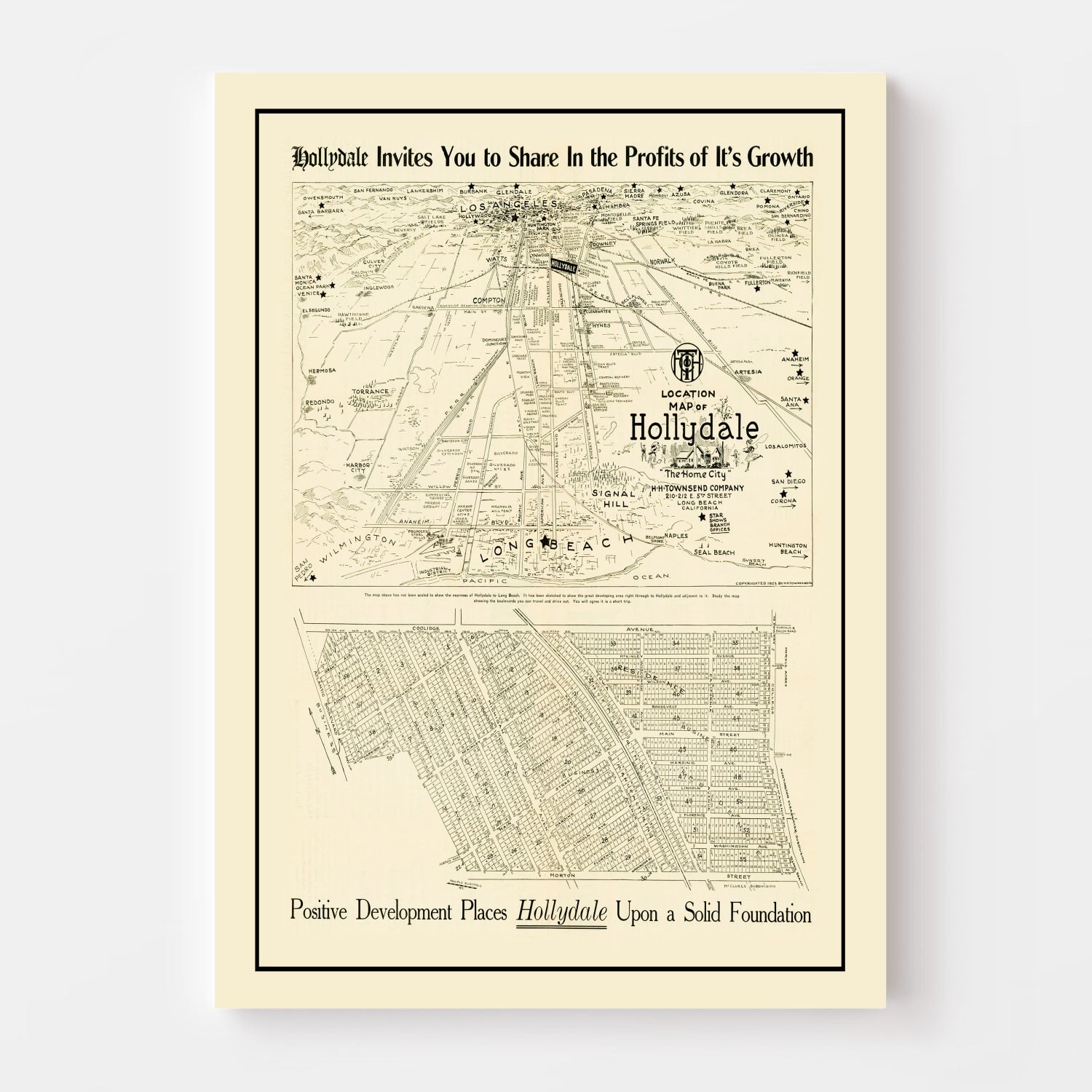 Vintage Map of Hollydale, California 1923