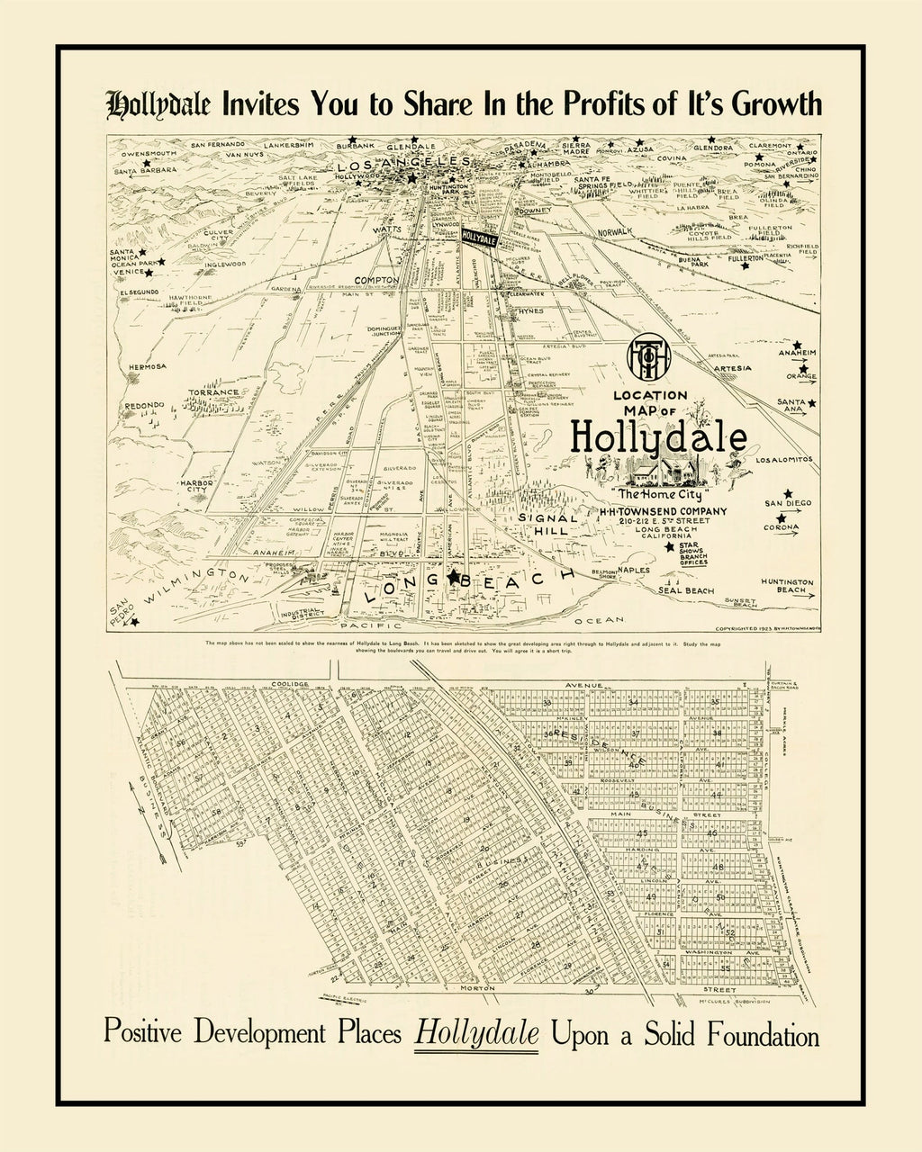 Vintage Map of Hollydale, California 1923