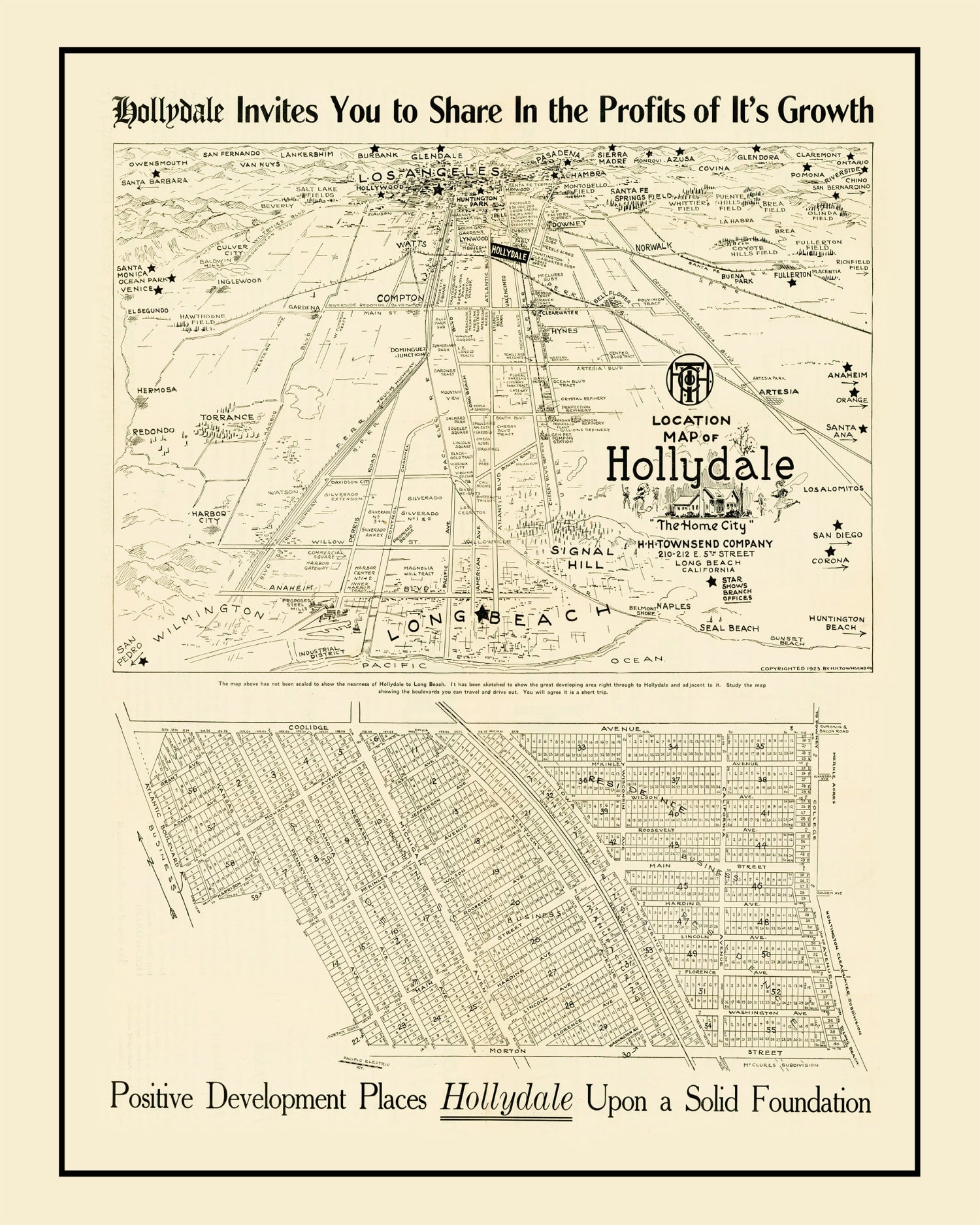Vintage Map of Hollydale, California 1923