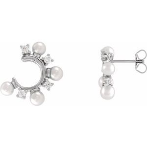 14K White Gold Cultured White Freshwater Pearl & 1/3 CTW Natural Diamond Hoop Earrings