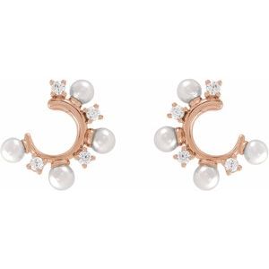 14K Rose Gold Cultured White Freshwater Pearl & 1/3 CTW Natural Diamond Hoop Earrings