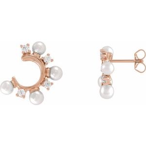 14K Rose Gold Cultured White Freshwater Pearl & 1/3 CTW Natural Diamond Hoop Earrings