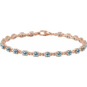 14K Rose Gold Natural Sky Blue Topaz 7 1/4" Line Bracelet