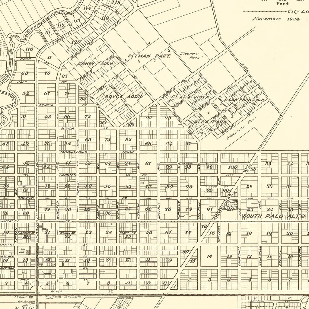 Vintage Map of Palo Alto, California 1924