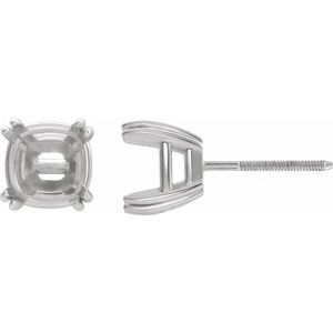 14K White Gold 5.5x5.5 mm Cushion 4-Prong Double-Claw Earring Mounting