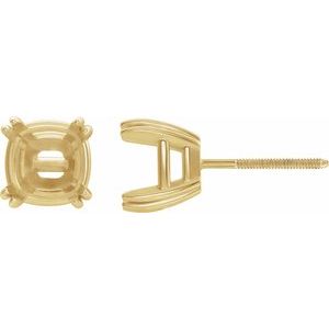 14K Yellow Gold 4x4 mm Cushion 4-Prong Double-Claw Earring Mounting