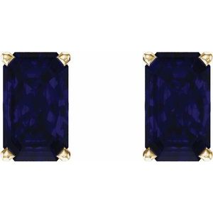 14K Yellow Gold Lab-Grown Blue Sapphire Earrings – image 2