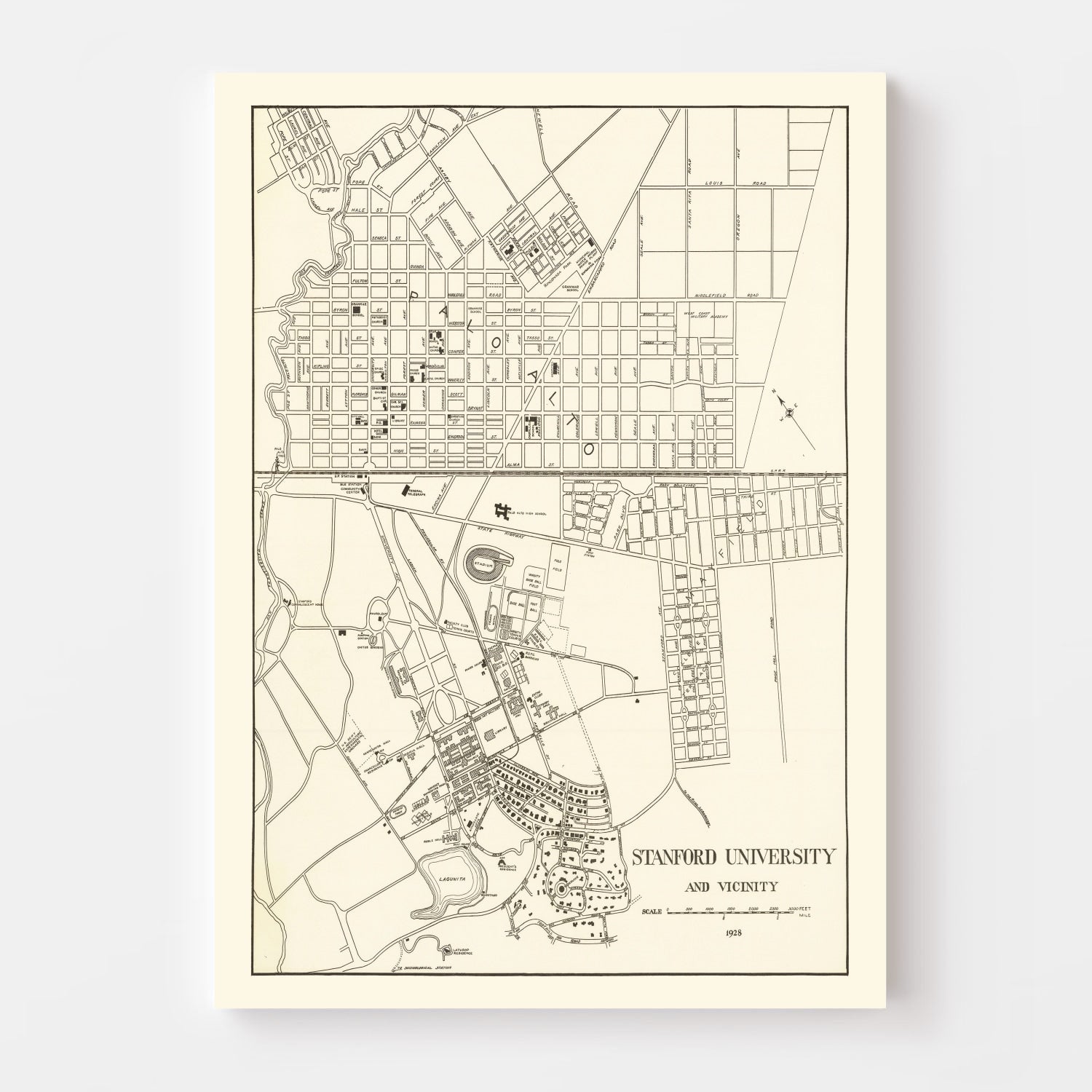 Vintage Map of Stanford University, 1928