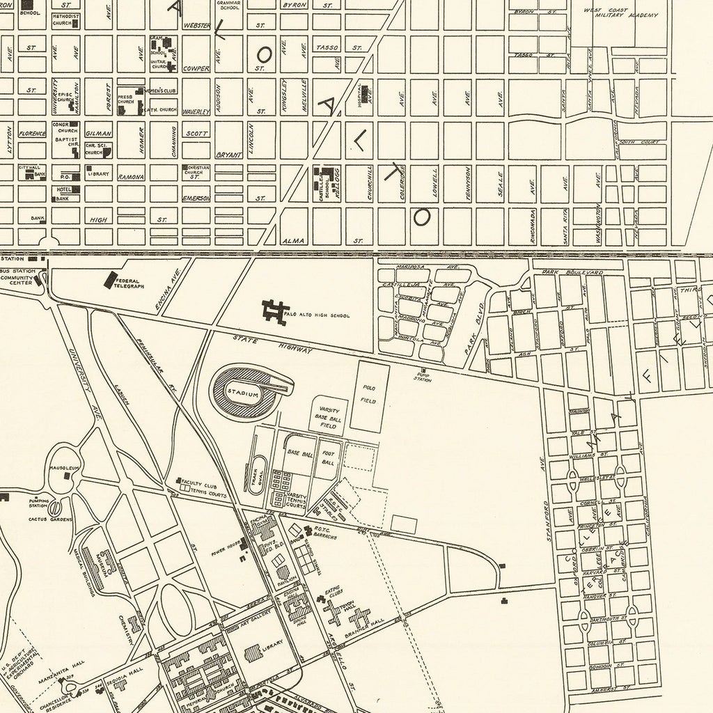 Vintage Map of Stanford University, 1928