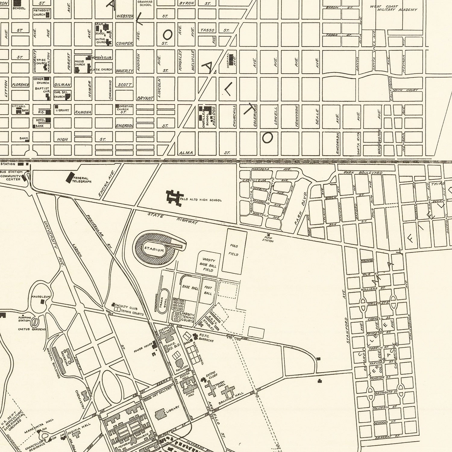 Vintage Map of Stanford University, 1928
