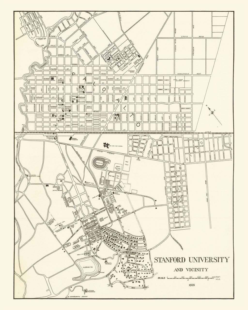 Vintage Map of Stanford University, 1928