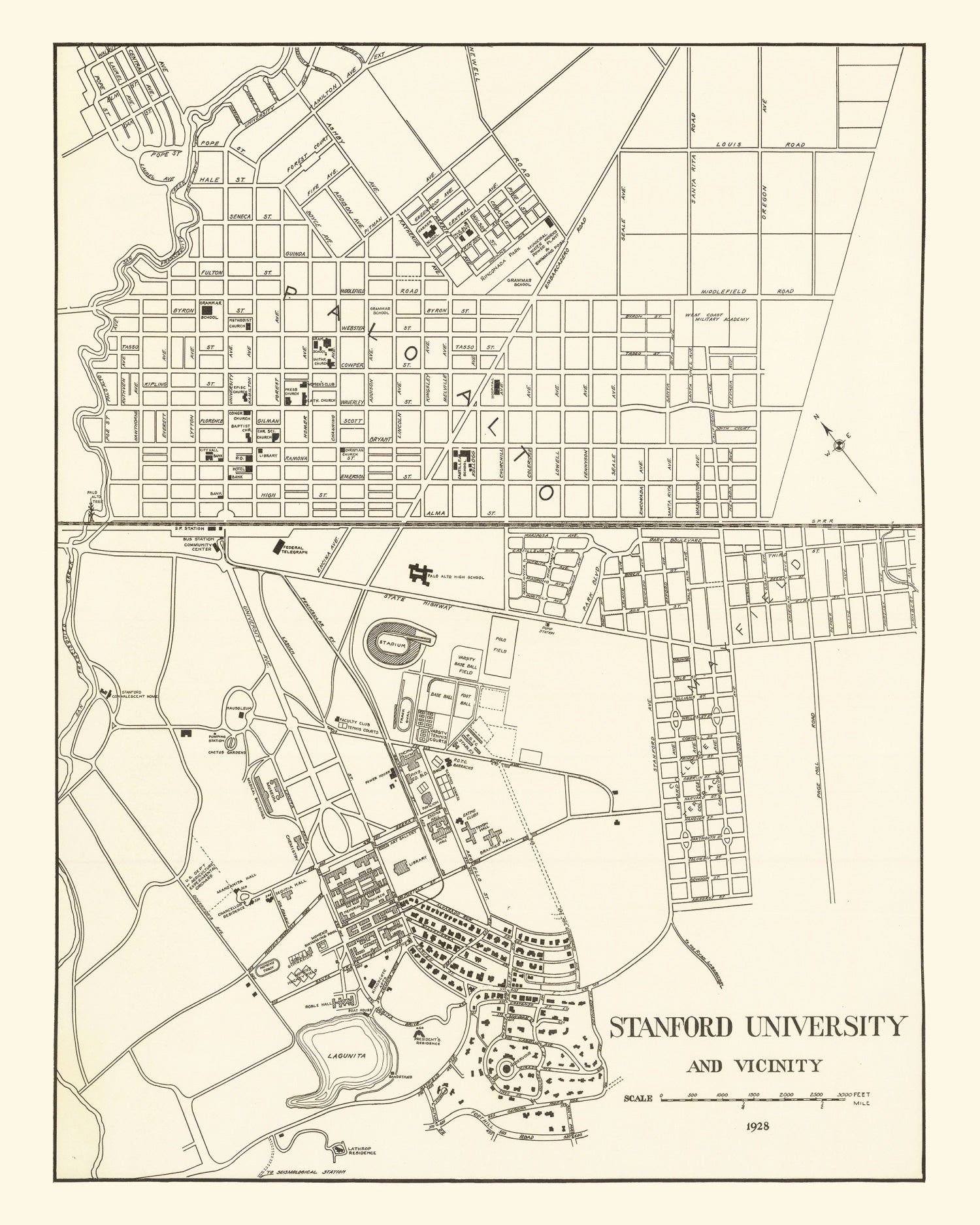 Vintage Map of Stanford University, 1928