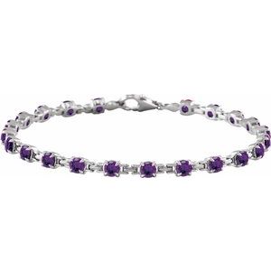 14K White Gold Natural Amethyst 7 1/4" Line Bracelet