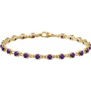 14K Yellow Gold Vermeil Natural Amethyst 7 1/4" Line Bracelet