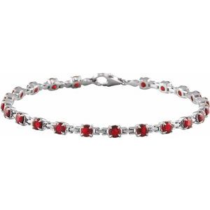 14K White Natural Mozambique Garnet 7 1/4" Line Bracelet