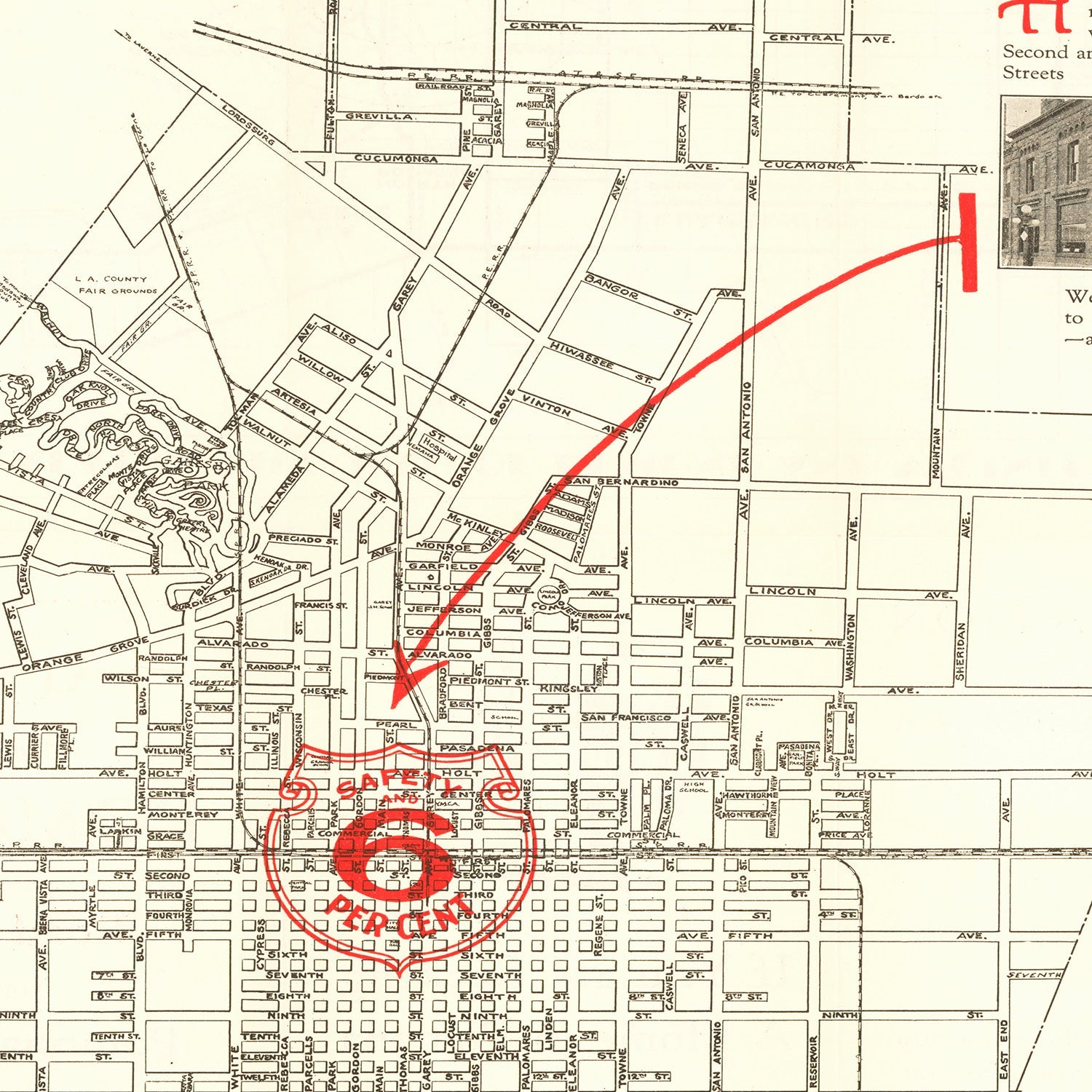 Vintage Map of Pomona, California 1926