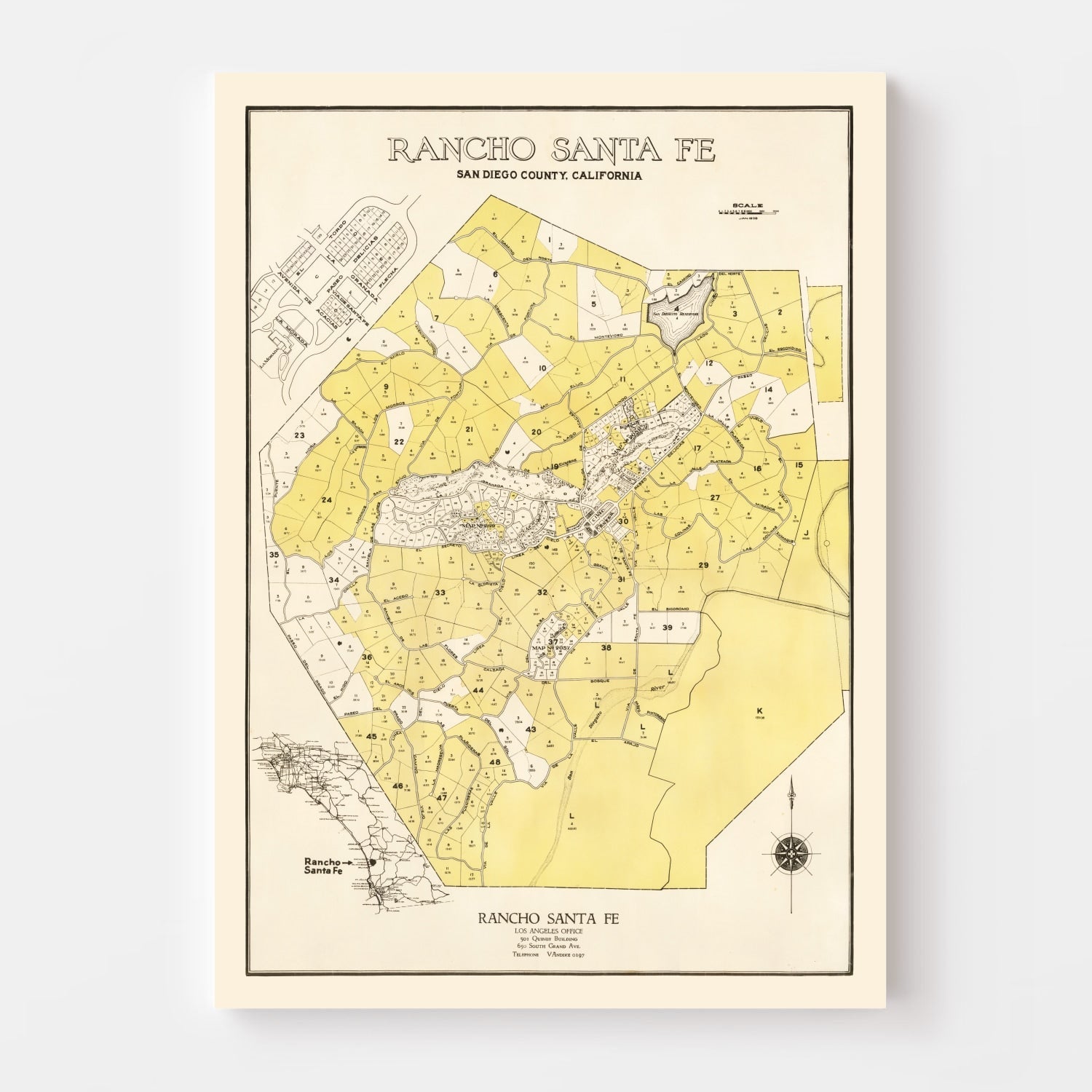 Vintage Map of Rancho Santa Fe, California 1929