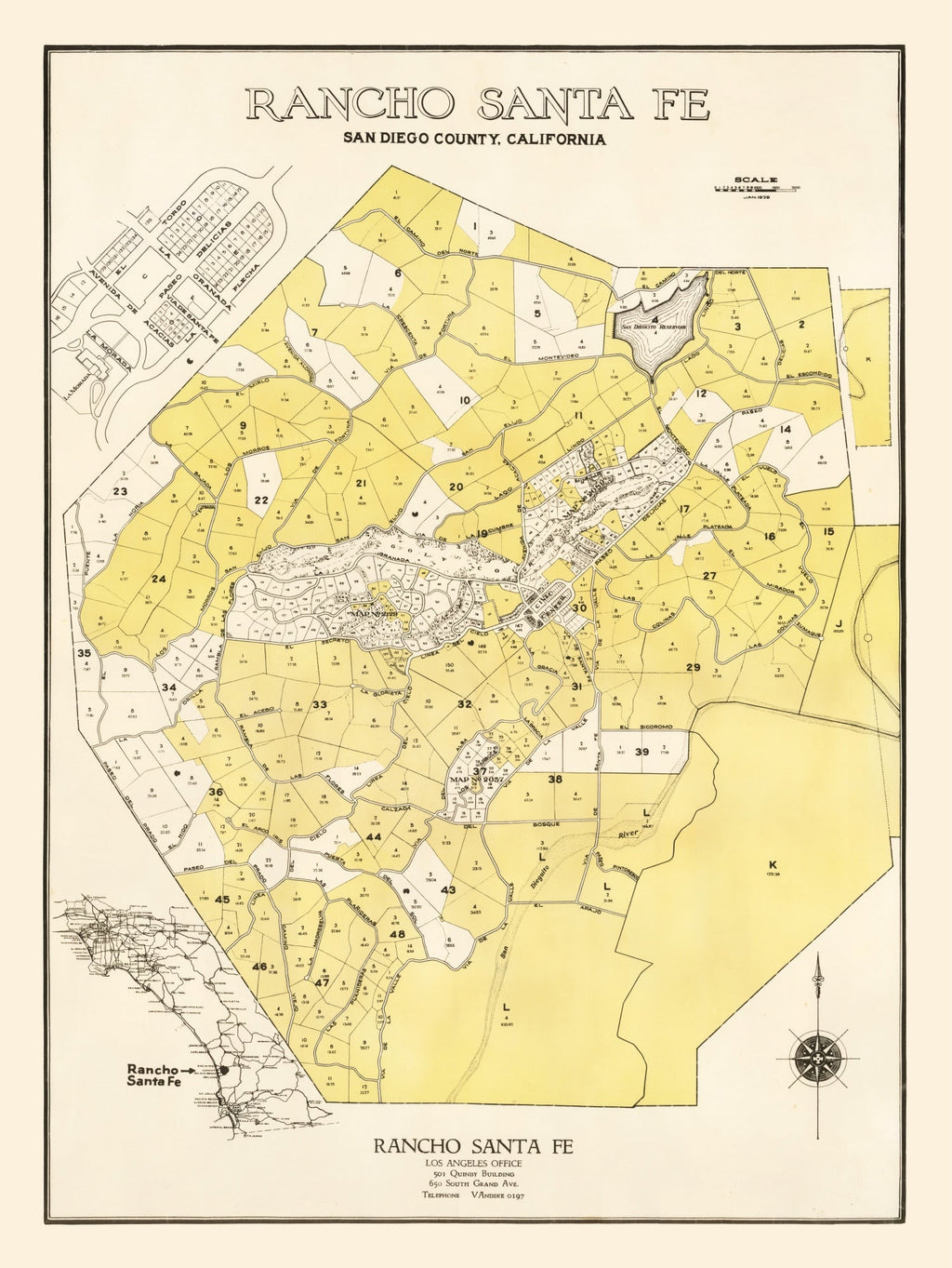 Vintage Map of Rancho Santa Fe, California 1929
