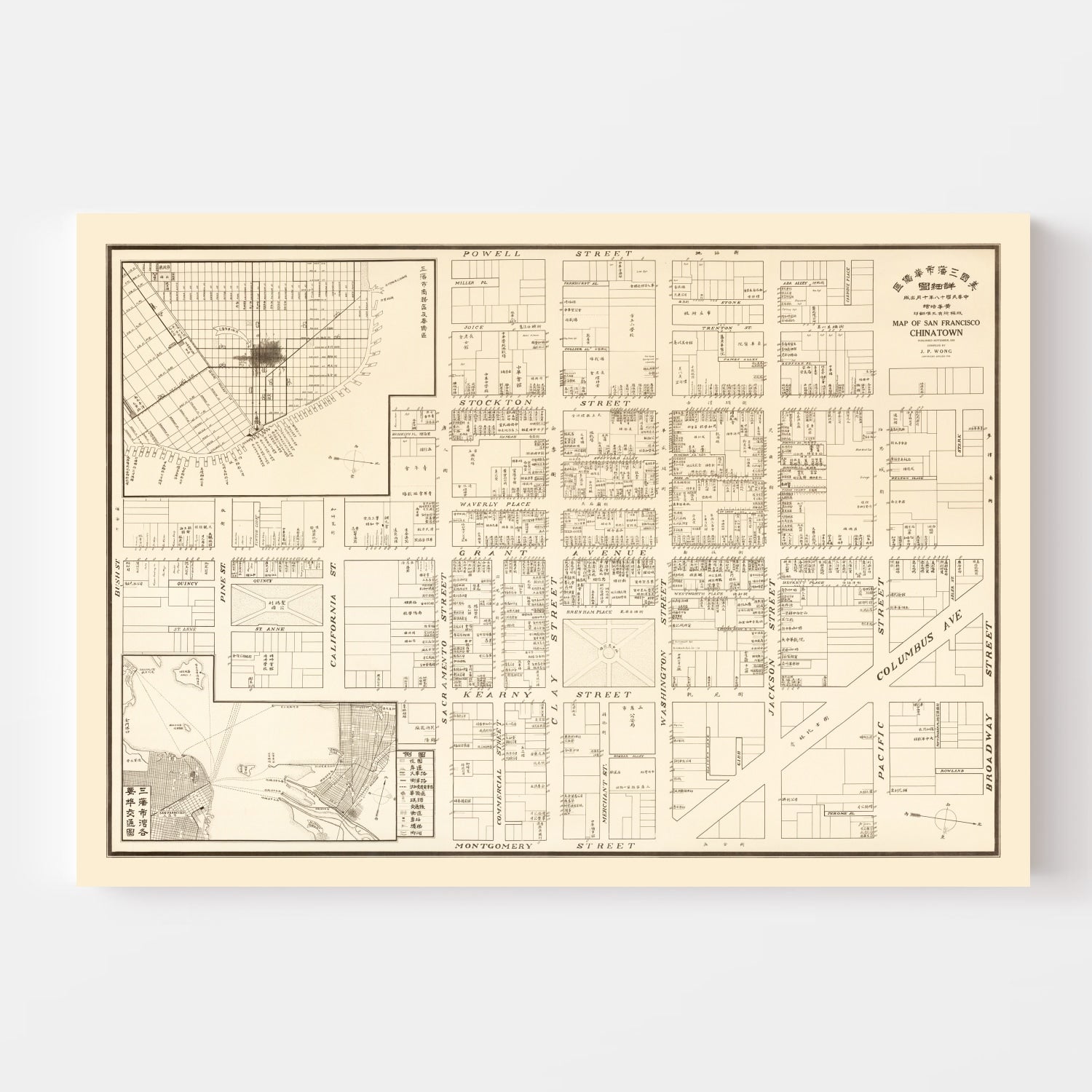 Vintage Map of San Francisco's China Town, California 1929