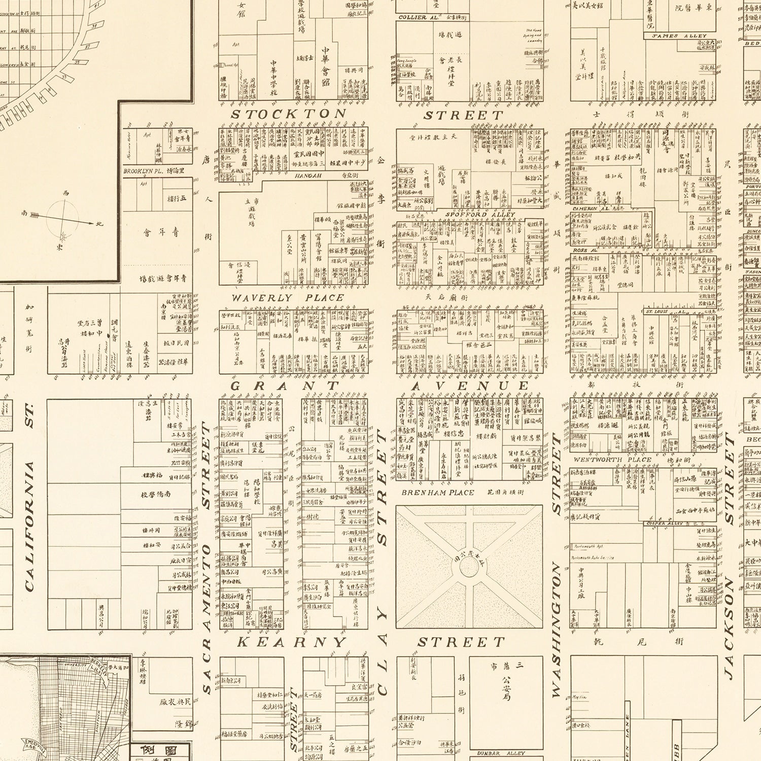 Vintage Map of San Francisco's China Town, California 1929