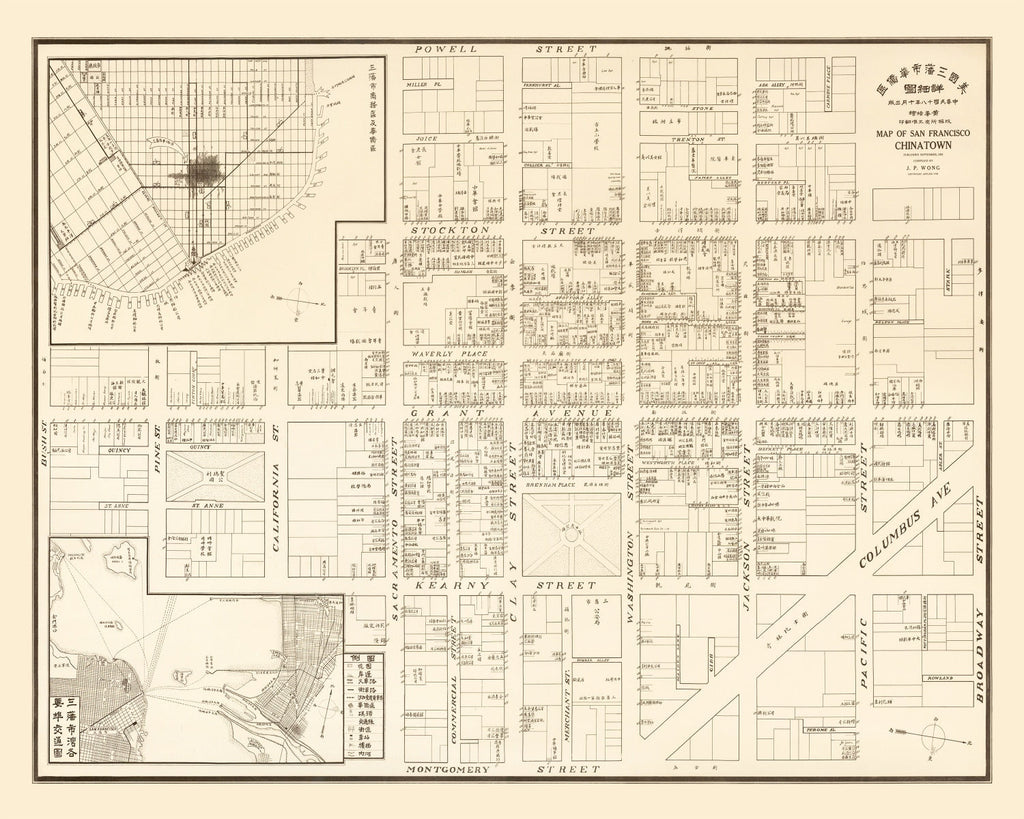 Vintage Map of San Francisco's China Town, California 1929