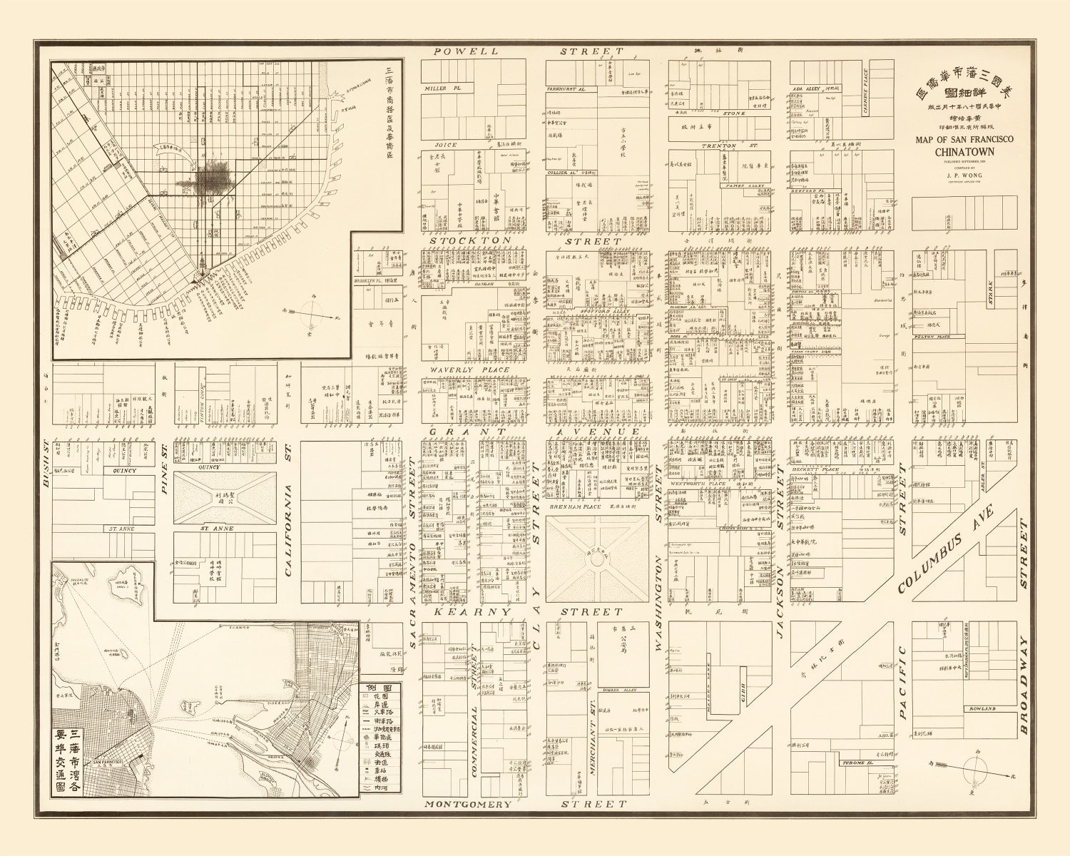 Vintage Map of San Francisco's China Town, California 1929