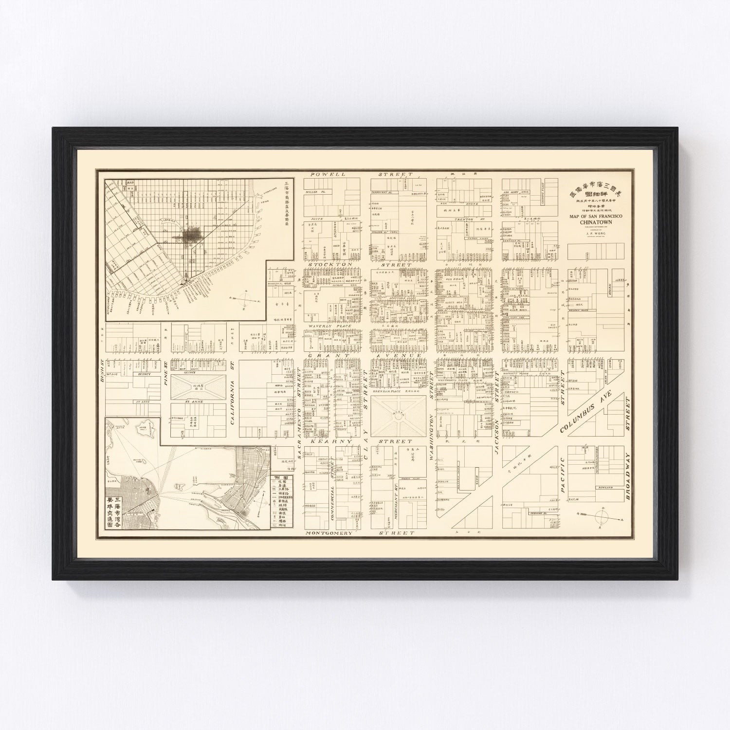 Vintage Map of San Francisco's China Town, California 1929