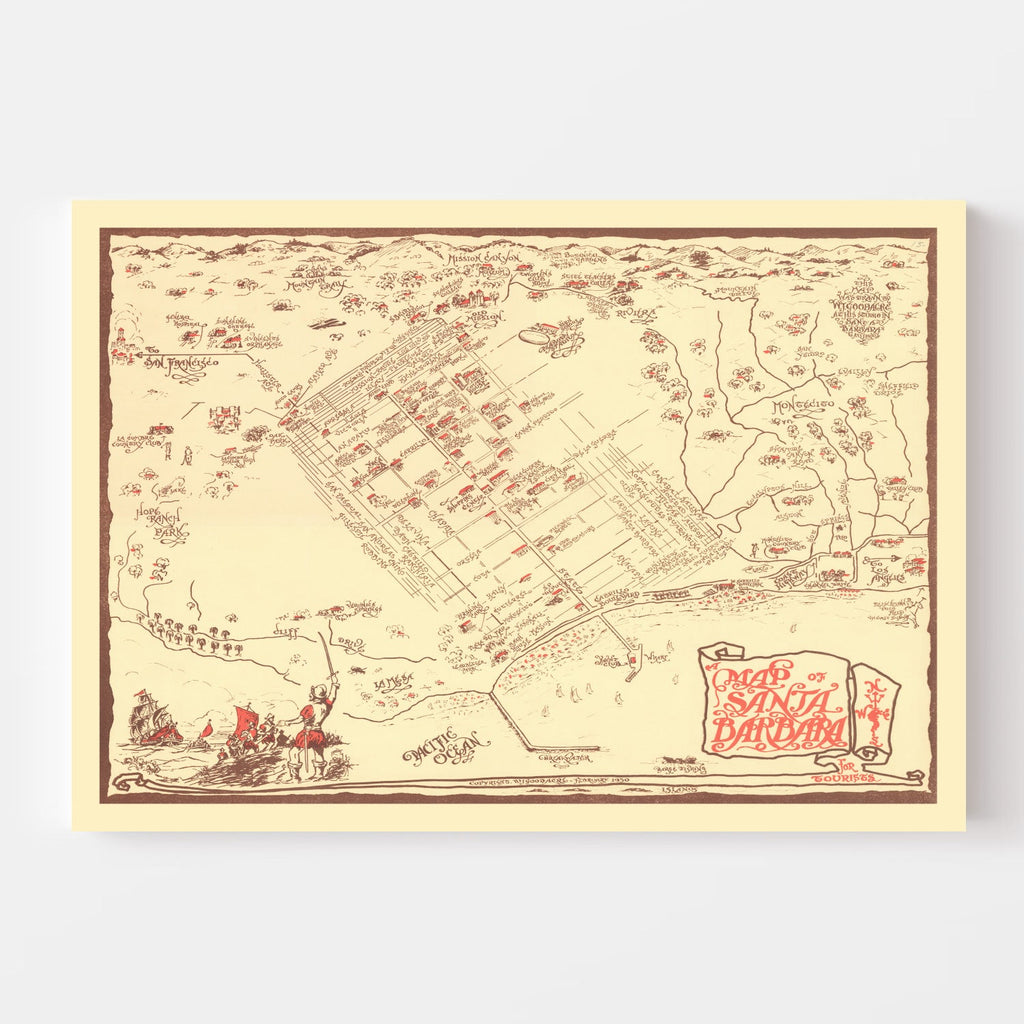 Vintage Map of Santa Barbara, California 1930