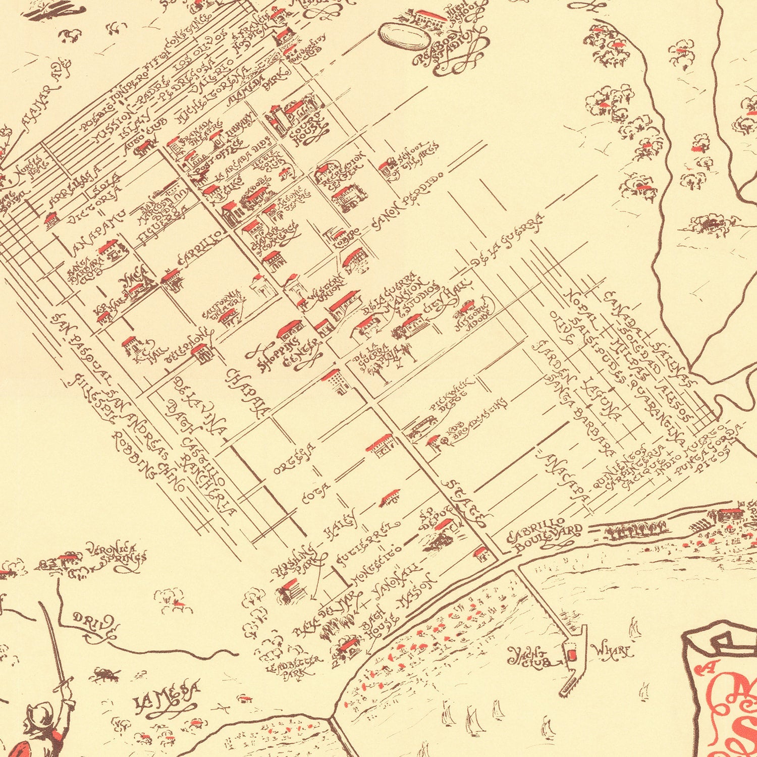Vintage Map of Santa Barbara, California 1930