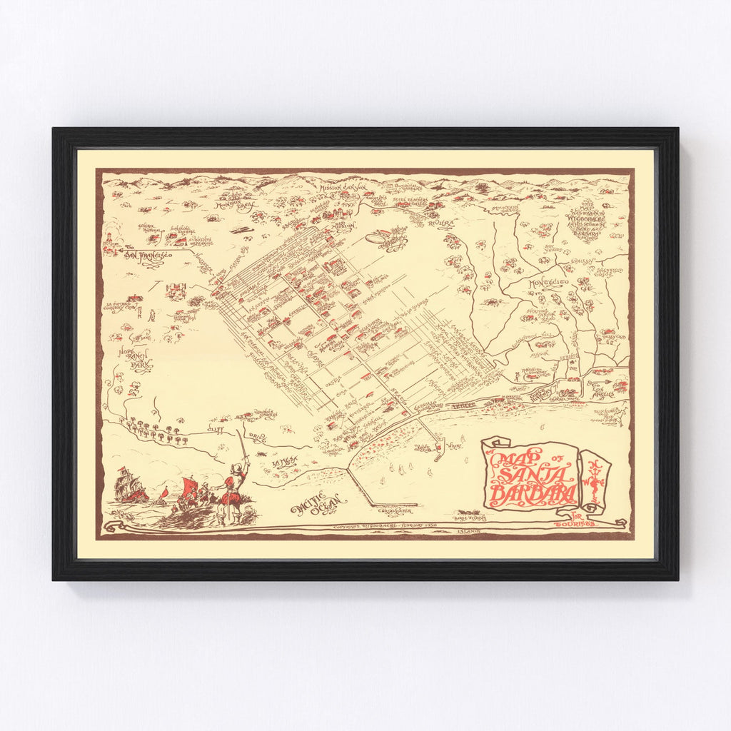 Vintage Map of Santa Barbara, California 1930