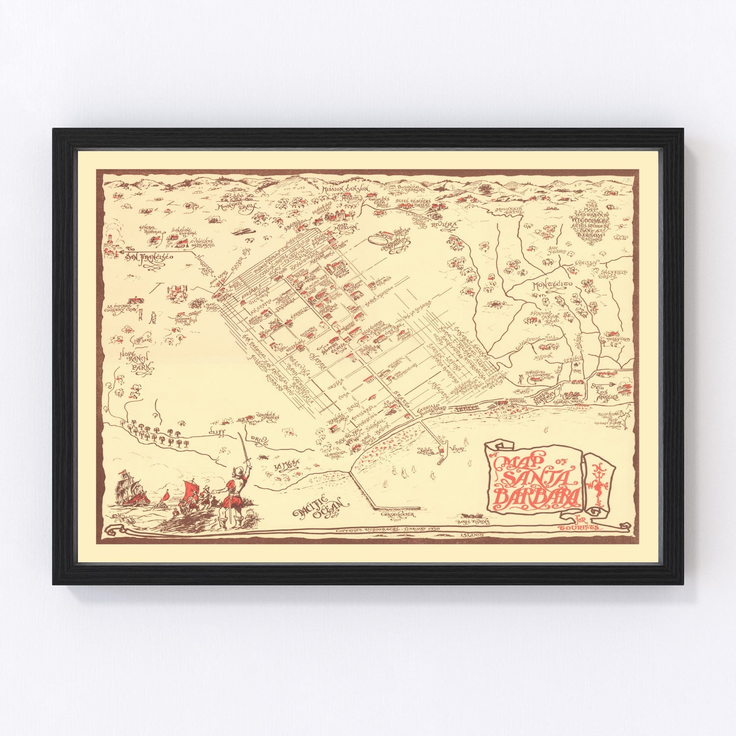 Vintage Map of Santa Barbara, California 1930