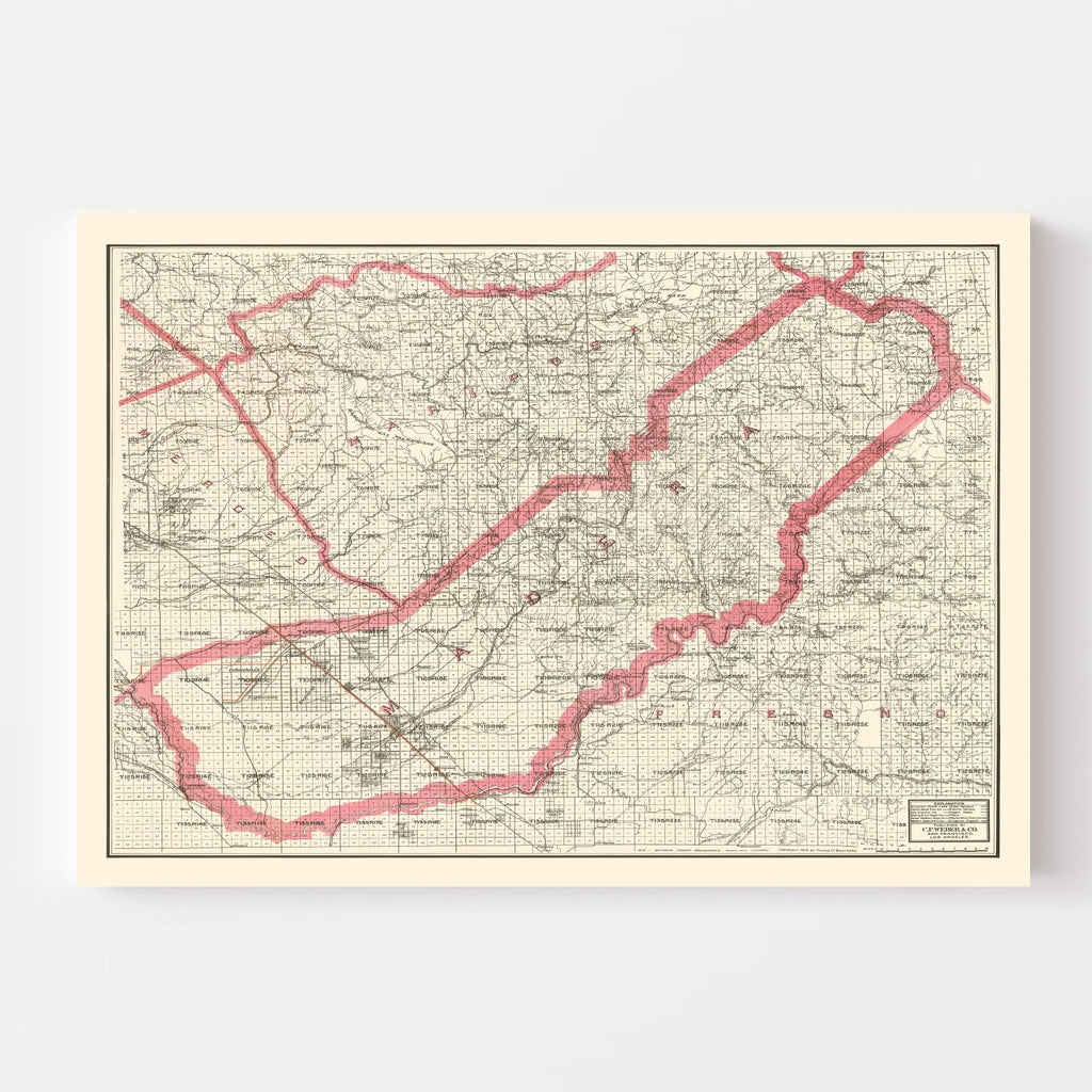 Vintage Map of Madera County, California 1914