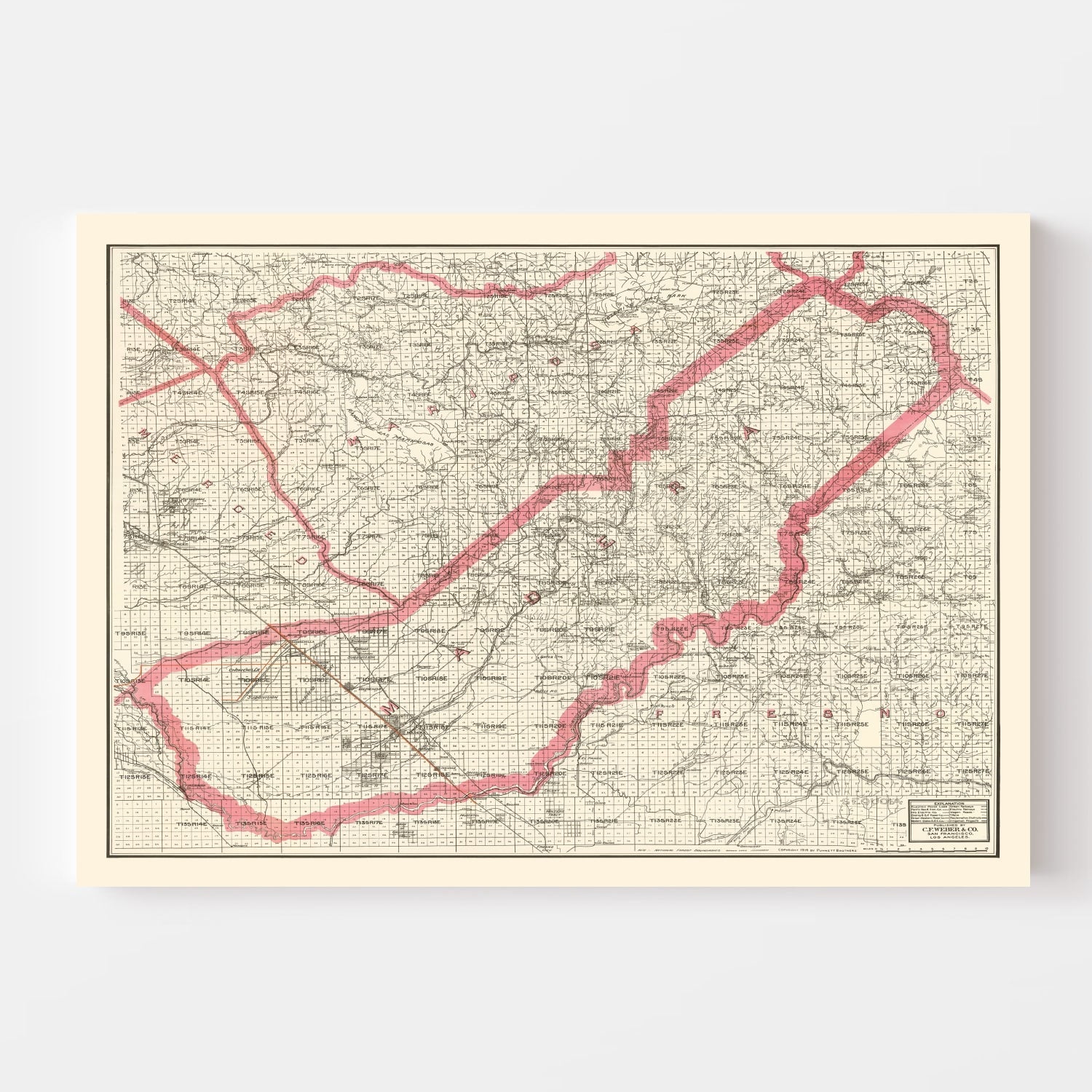 Vintage Map of Madera County, California 1914