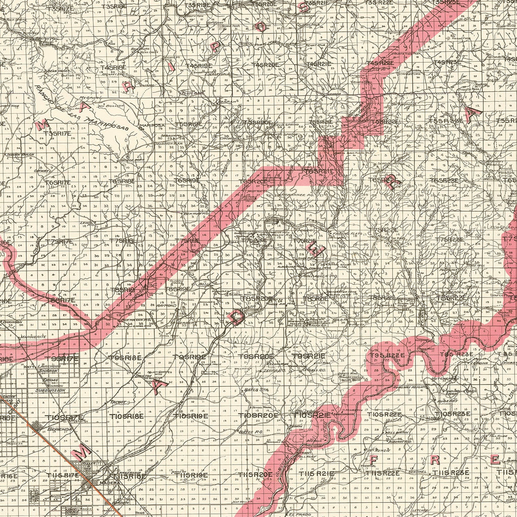 Vintage Map of Madera County, California 1914