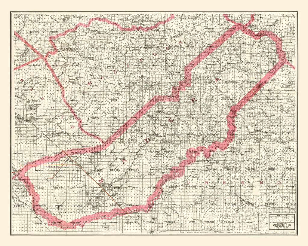 Vintage Map of Madera County, California 1914