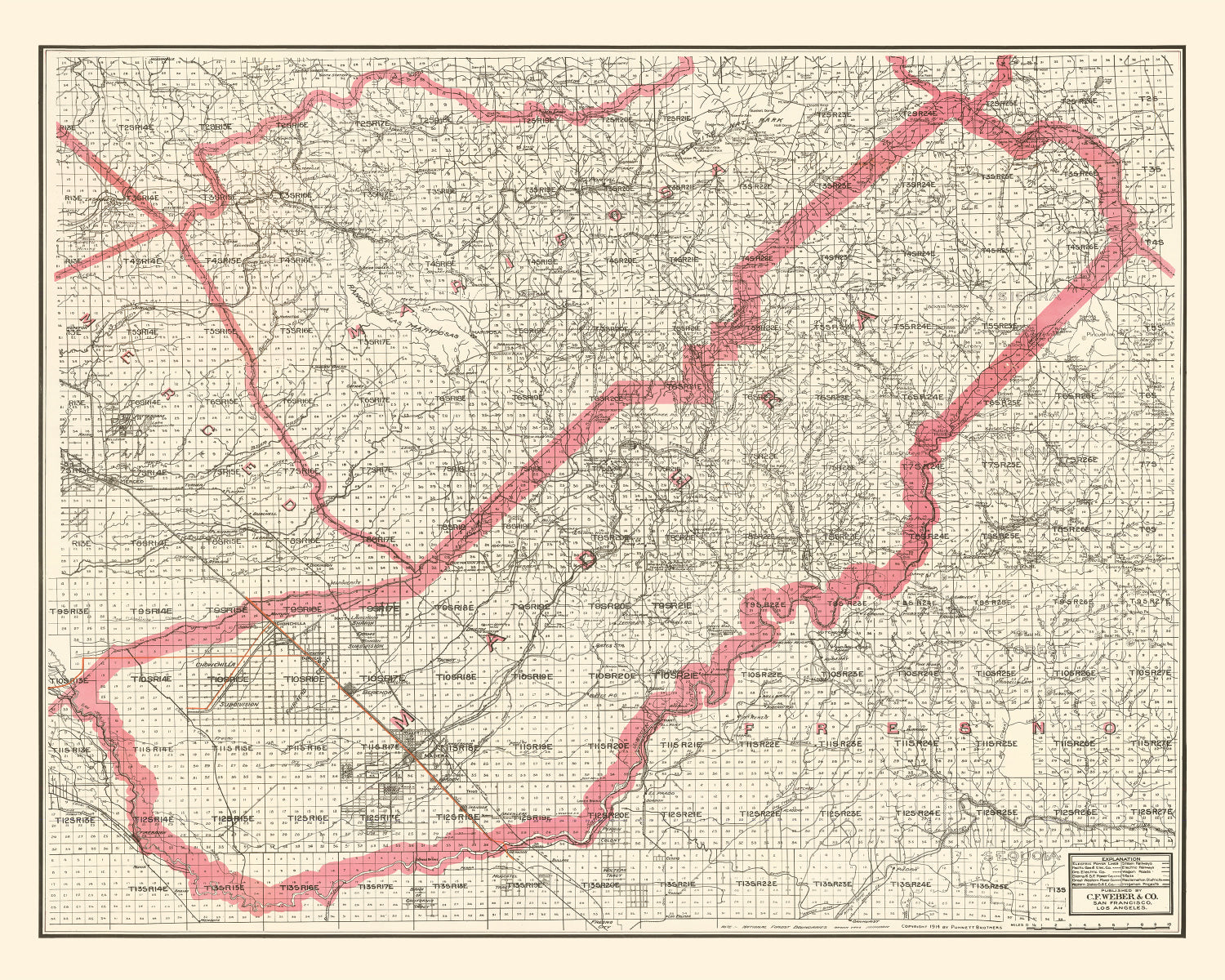Vintage Map of Madera County, California 1914